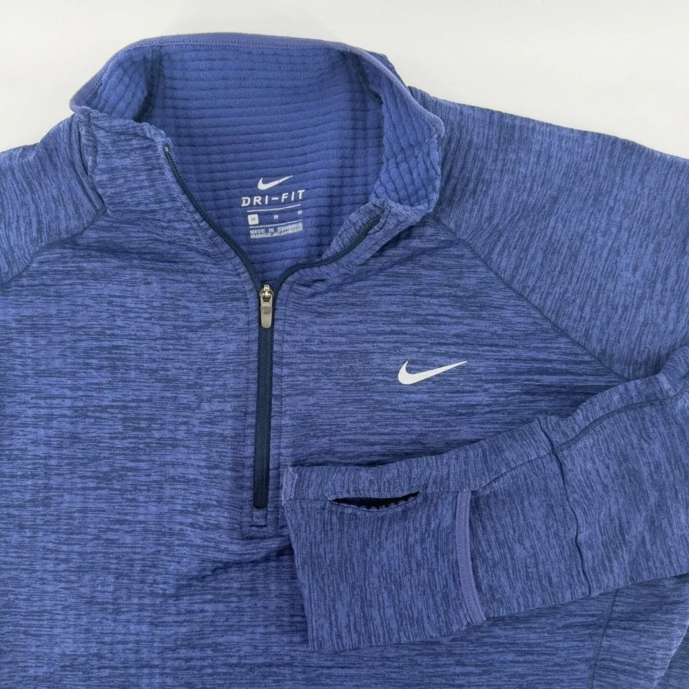 Nike Dri-FIT Quarter Zip Pullover Womens Medium Blue Excellent Space Dye Running